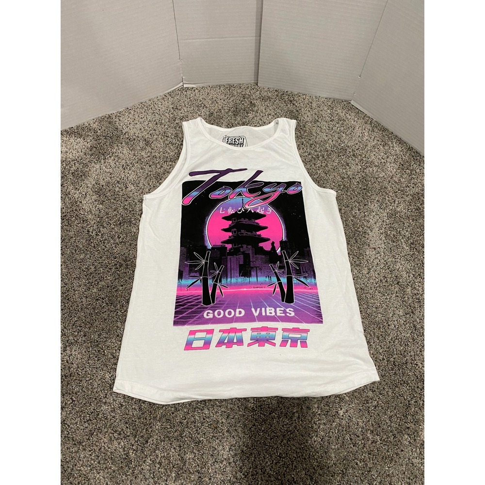 Tank Top Fresh Laundry Mens White Excellent Tokyo Graphic Good Vibes Small